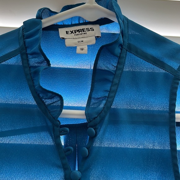 Express sheer aqua blue button up sleeves blouse - Picture 2 of 4